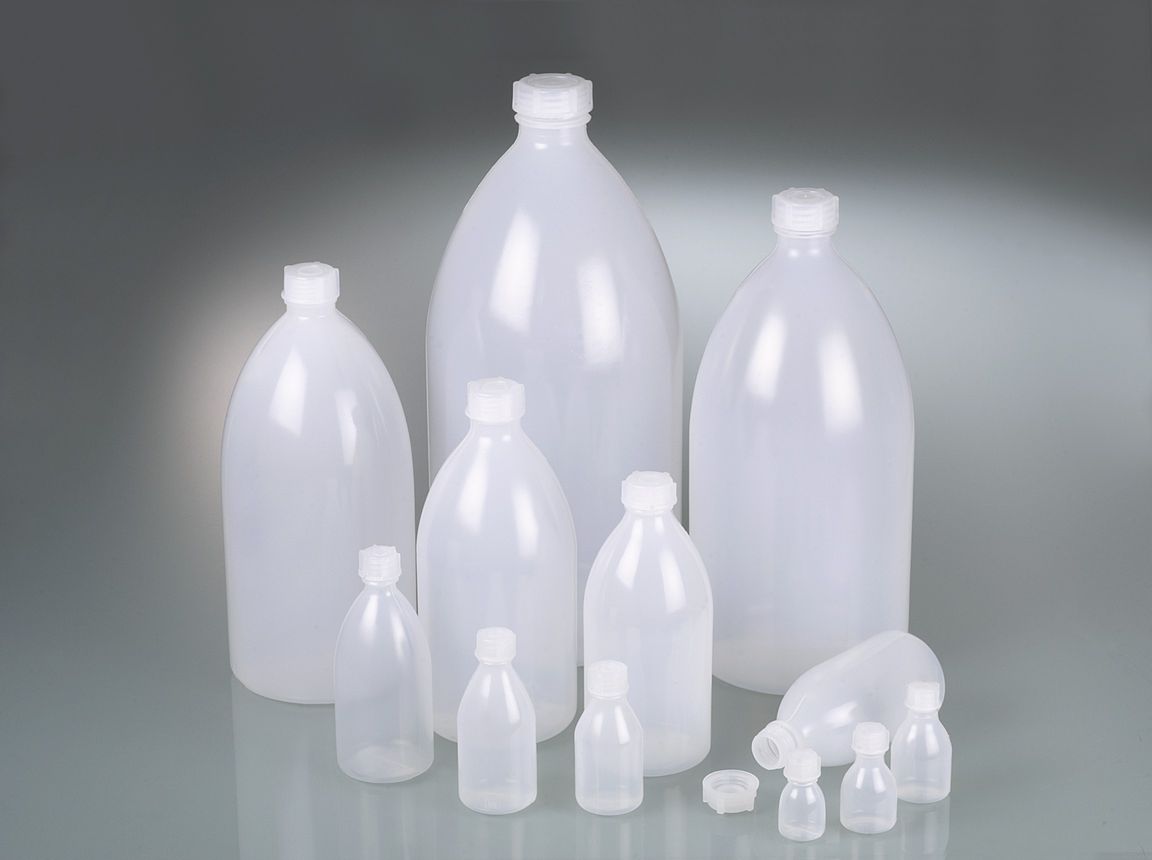 Narrow-necked bottle, LDPE transp., 2000 ml, w/cap