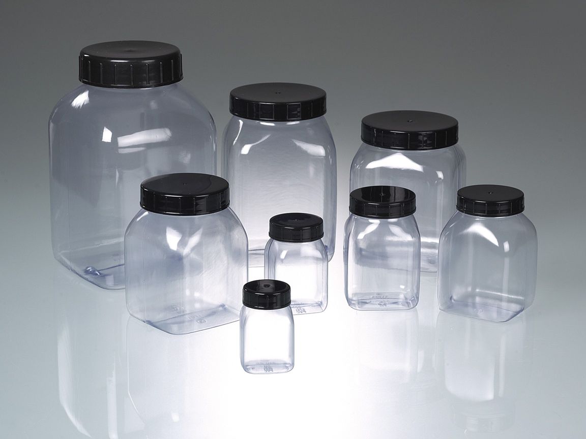 Wide-necked box, square, PVC transp., 50ml, w/ cap