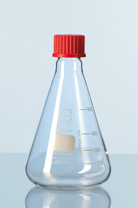 DURAN® Erlenmeyer kolbe, GL25, m. låg, 100ml, 10st