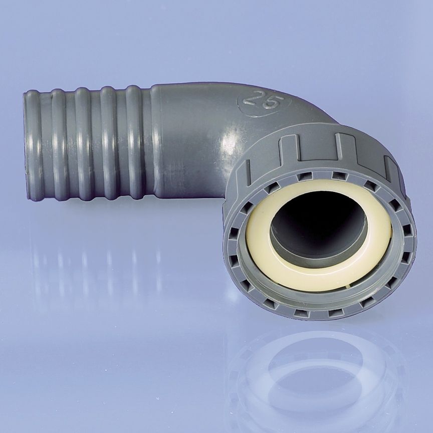 Tube bend, w/cap nut, 1", nozzle-Ø25mm