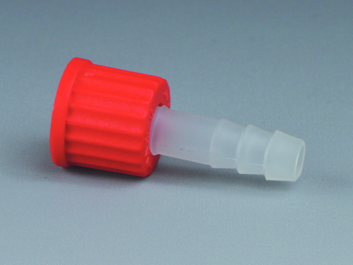 Hose connector w. nut, GL14, o.d. 8,8 mm, PP