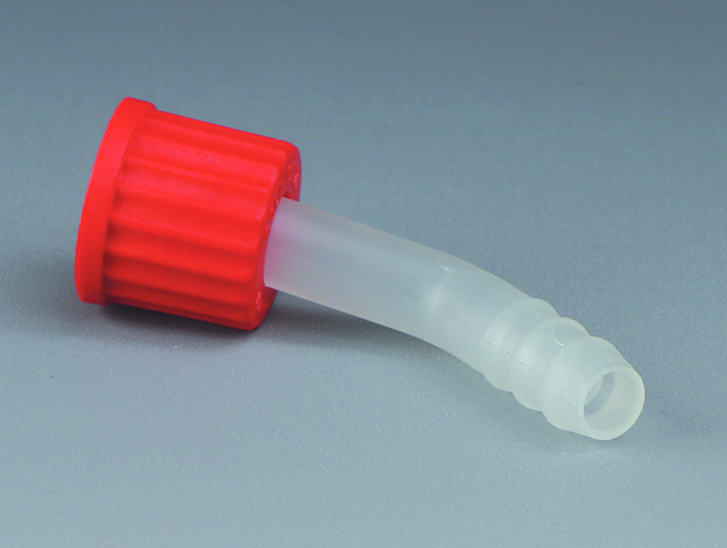 Hose connector w. nut, elbow, GL14, Ø8,8mm, PP