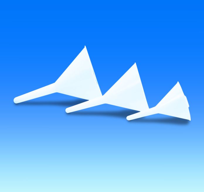 Funnel, PP, Ø75x110 mm, stem Ø6 mm, 12 pcs