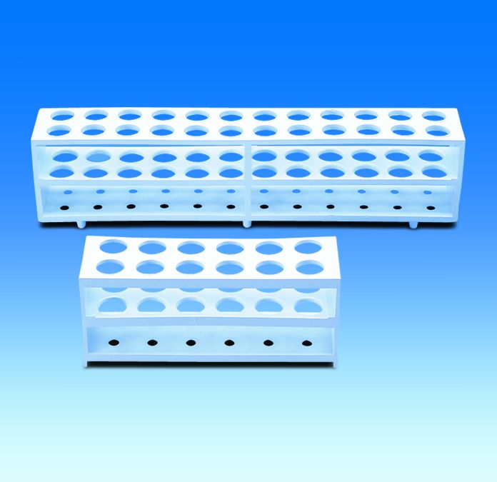 Stativ for reag.glas, PP, 24 pos. Ø21mm, hvid, 5st
