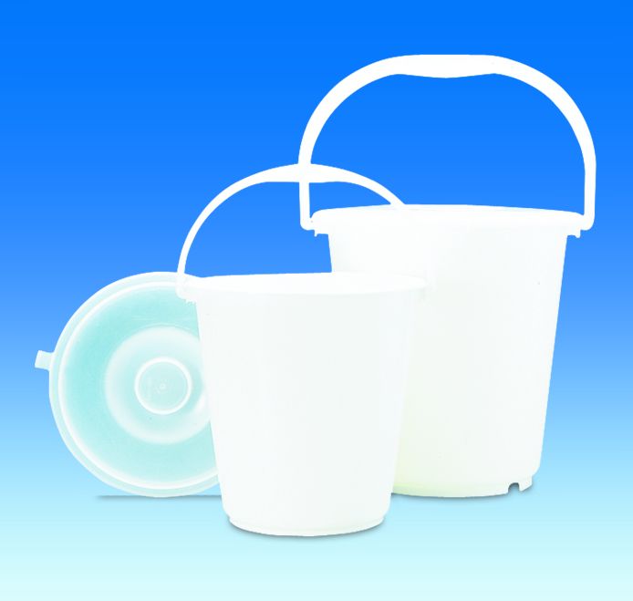 Spand, PE-HD, hvid, u. låg, gradueret, 5 l