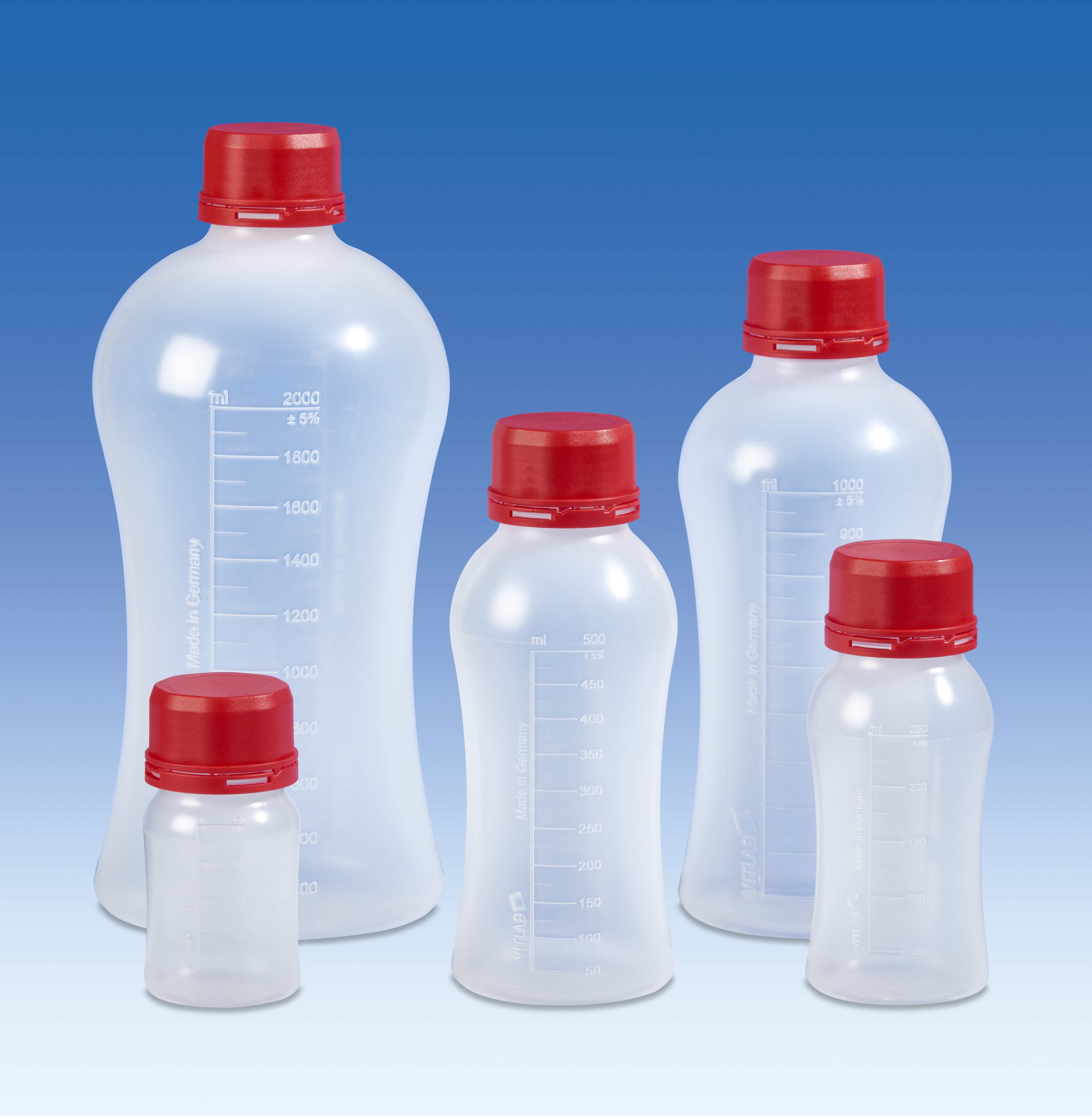 VITgrip bottle w. cap, 125 ml, PP, GL45, 6 pcs
