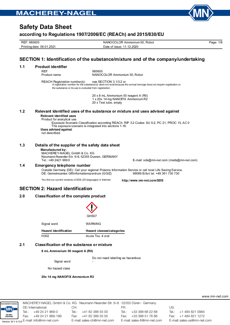 

985605 Safety datasheet

