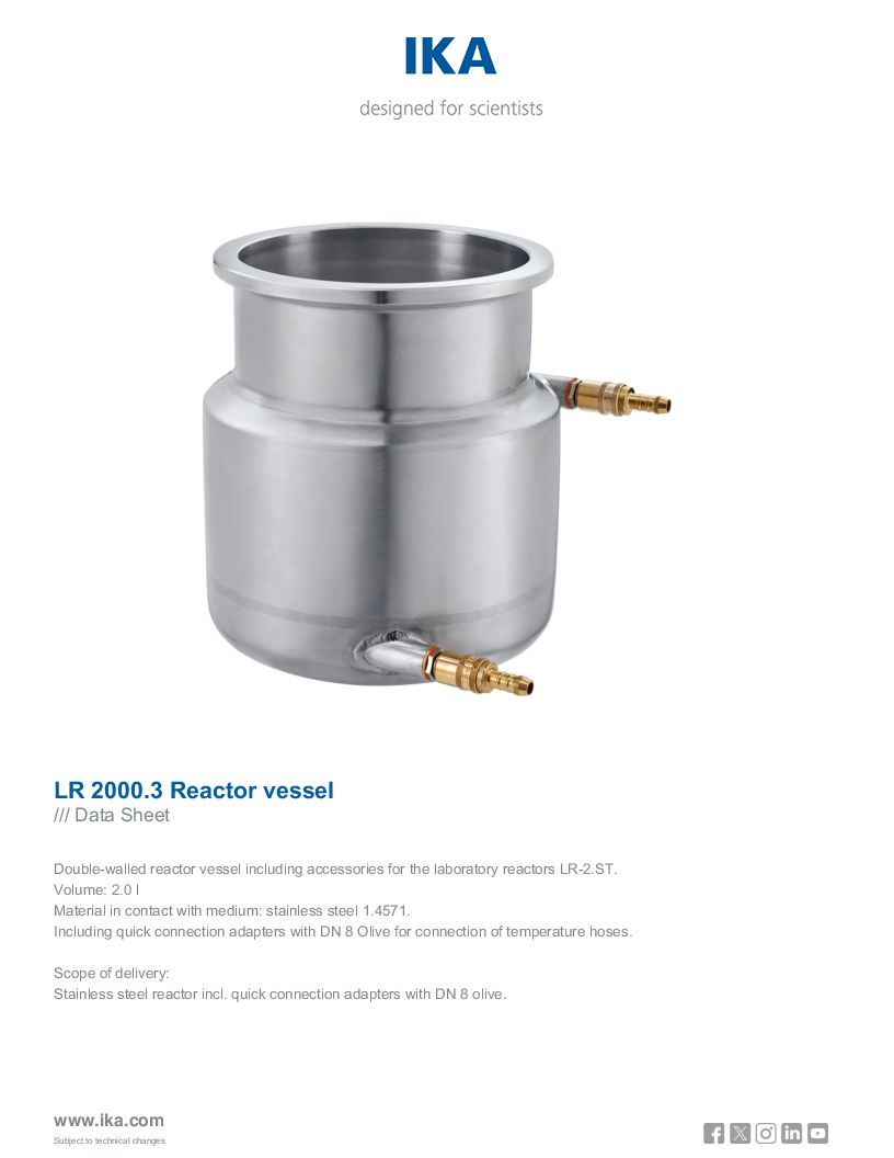 

Data Sheet LR 2000.3 Reactor vessel

