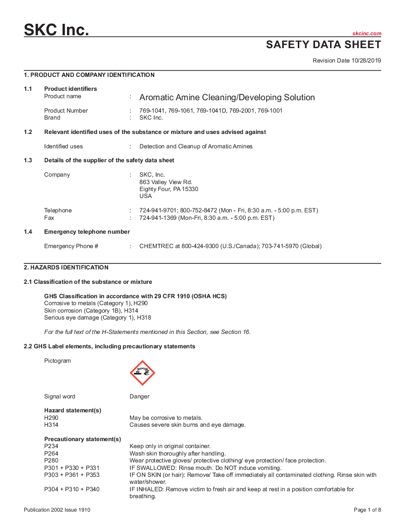 

SDS Aromatic Amine Cleaning Developing Solution ENG

