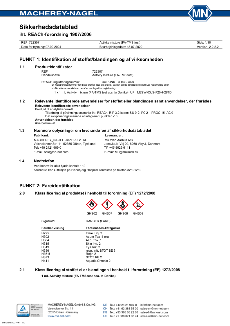 

Activity mixture (FA TMS test acc. to Donike) in M

