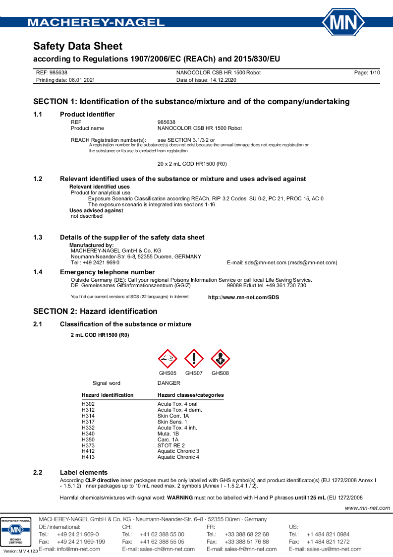 

985638 Safety datasheet

