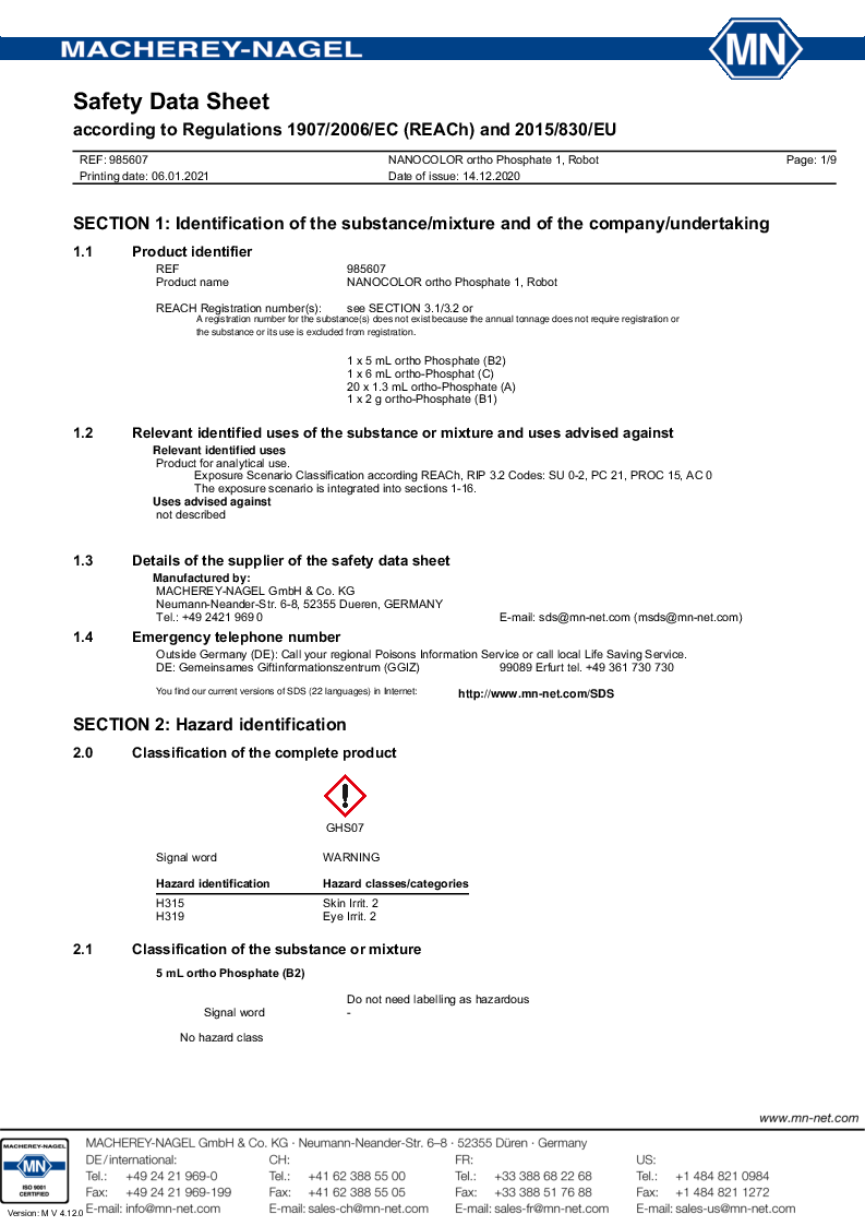 

985607 Safety datasheet

