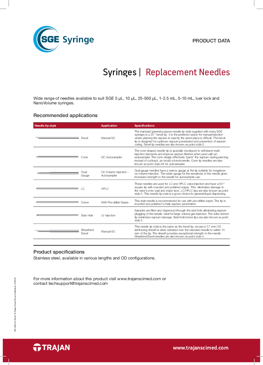 

Replacement needles PD 1001 G RevC PR

