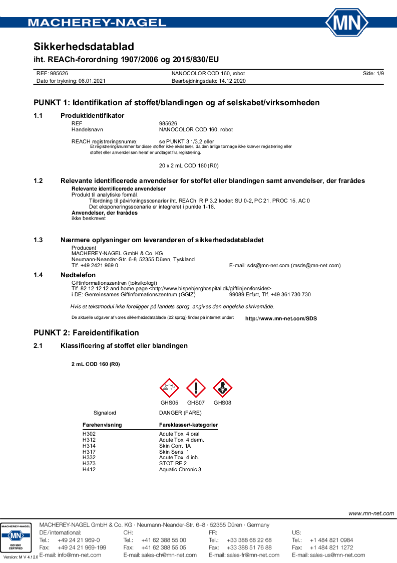 

985626 Sikkerhedsdatablad

