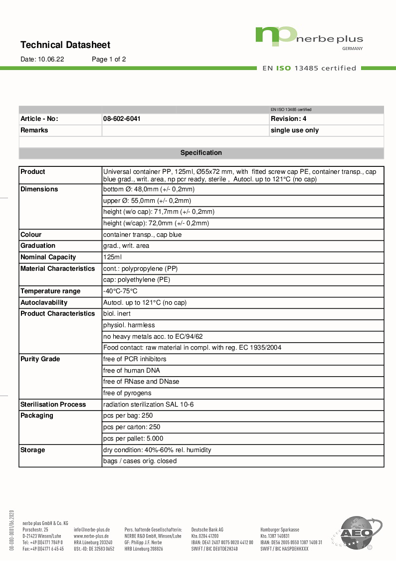 

Technical Datasheet 08 602 6041

