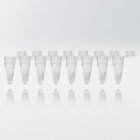 PCR tubes 0.1 ml natural PP strips w/8 tubes individually attached flat caps PCR ready 20.000G low profile
