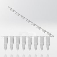 PCR tubes 0.2 ml natural PP strips w/8 tubes attached  flat caps as strip PCR ready 6.000G