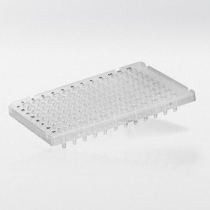 PCR plate 96 wells 0.1 ml raised rim low profile half skirt natural PP