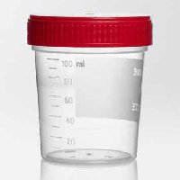 Container PP/PE 125 ml 55 x 72 mm  writing areal and separate red screw cap