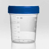Container PP/PE 125 ml 55 x 72 mm blue screw cap and writing area. Sterile R