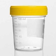 Container PP/PE 125 ml 55 x 72 mm yellow screw cap and writing area. 5/bag sterile R