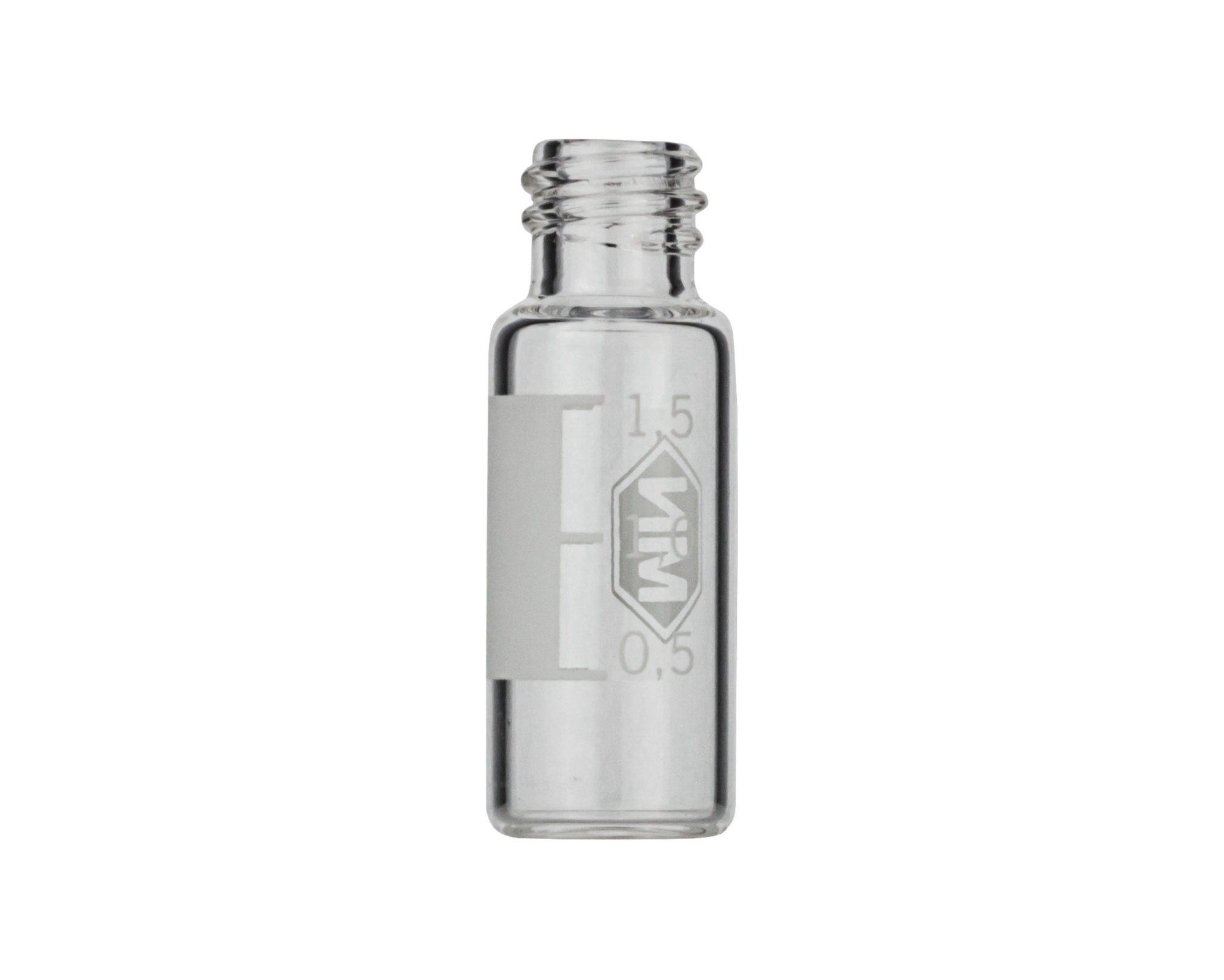 N8 vial for screw cap 1.5 ml 11.6 x 32 mm clear glass with graduation and label