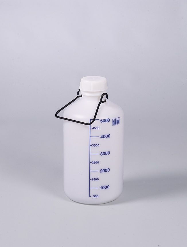 Storage bottle w/o thread. con., HDPE, 5 l, w/ cap