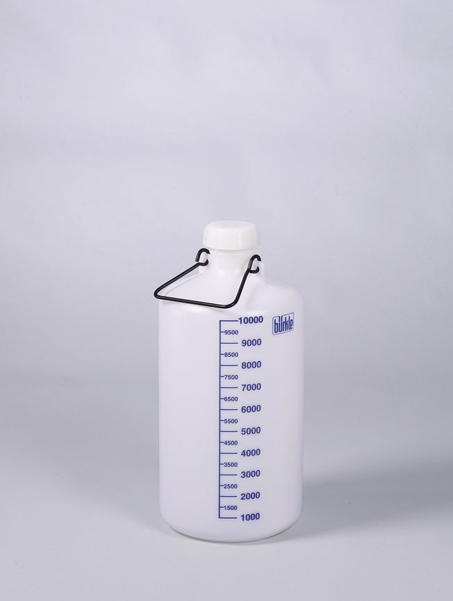 Storage bottle w/o thread. con., HDPE, 10l, w/ cap