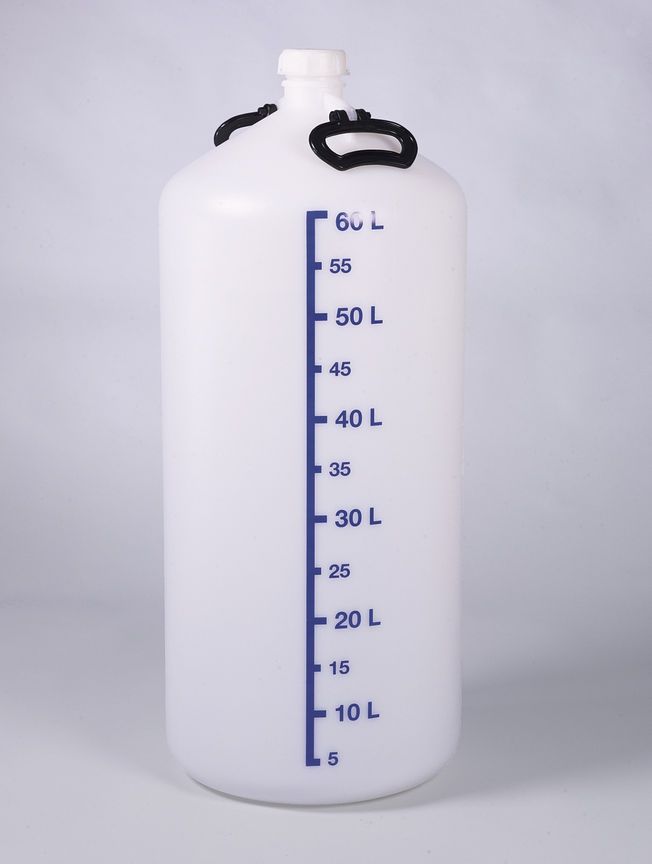 Storage bottle w/o thread. con., HDPE, 60l, w/ cap