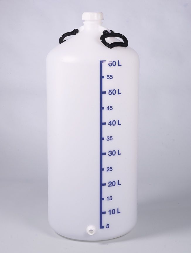 Storage bottle w/ thread. con., HDPE, 60 l, w/ cap