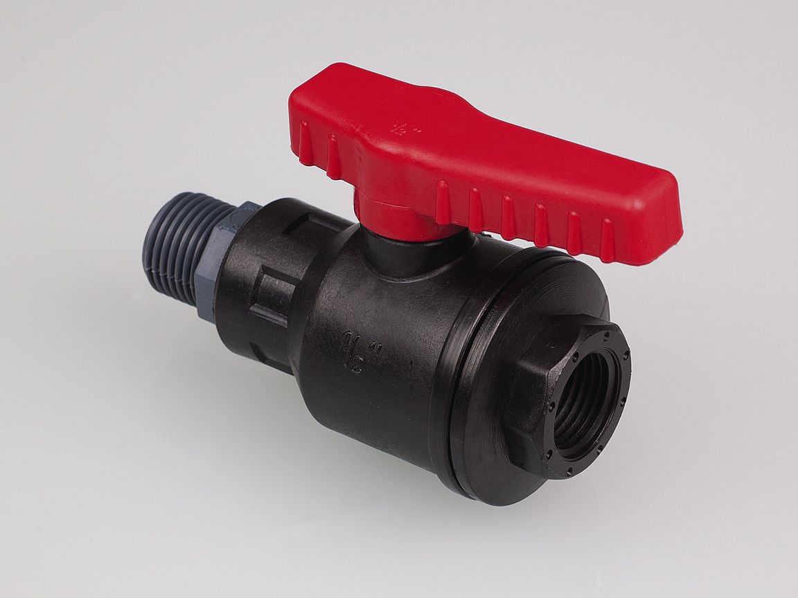 Ball valve PP, 1/2" outer - 1/2"inner, NW 15