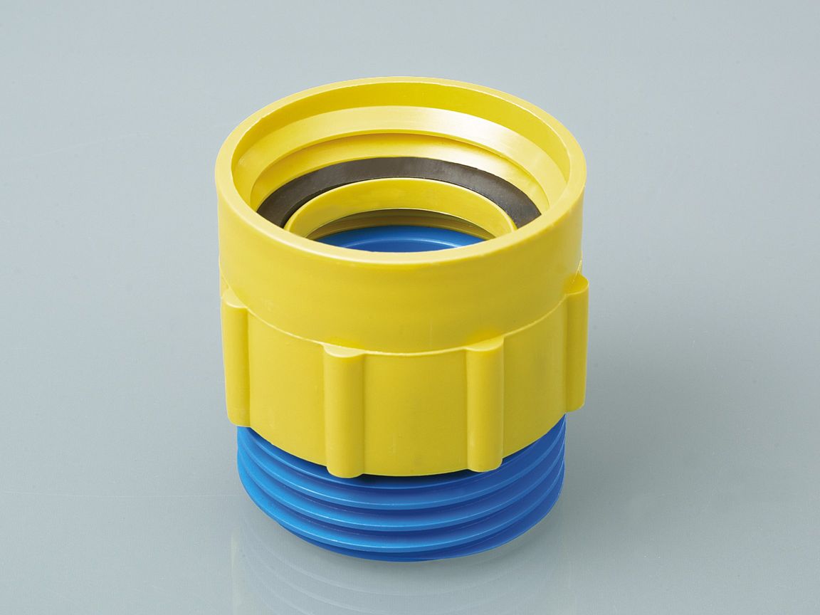 Thread adapter 64mm (BSI) outer-DIN61 inner,yellow