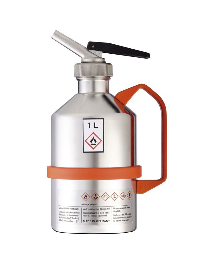 Safety can V4A, dosage spout, relief valve, 1 l