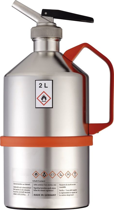 Safety can V4A, dosage spout, relief valve, 2 l