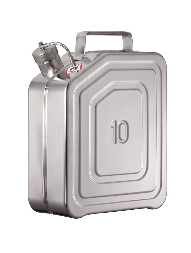 Safety jerrycan V4A w/screw cap, pres.-relief, 10l