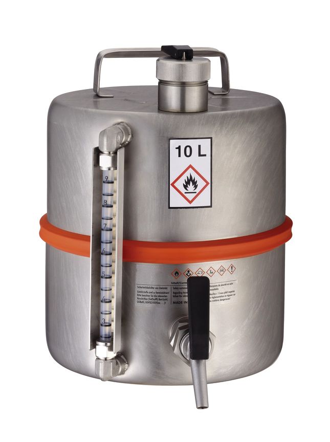 Safety storage cont. V2A w/ tab + pres.relief, 10l
