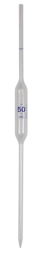 Single mark pipette, PP transp., 50 ml, blue grad.