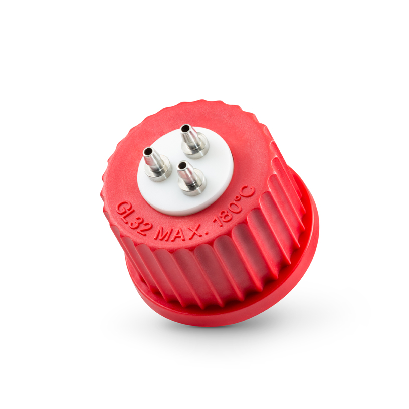 DURAN Låg GL32, PBT, rød, PTFE, 3-port (SS)