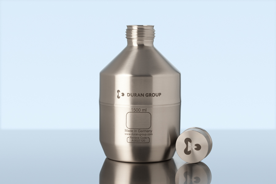 DURAN flaske, SS, GL45, m. låg, m. UN-cert, 1500ml