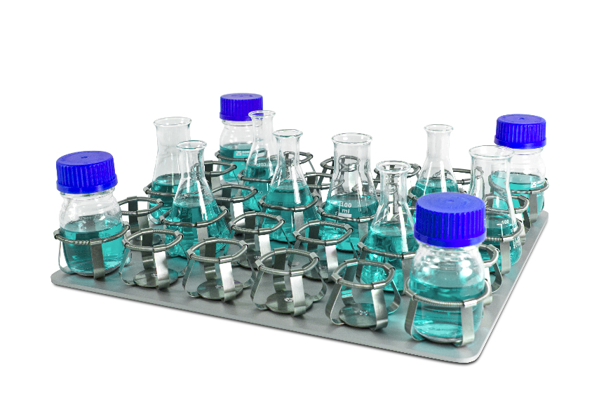 Platform with spring clamps for 30 x 100ml flasks