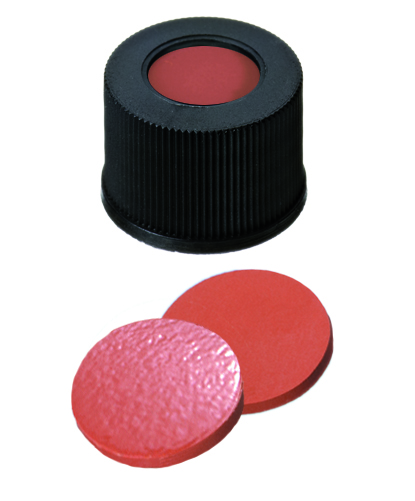 Screw cap 10-425 w/hole, blck, rub/TEF, 100pc