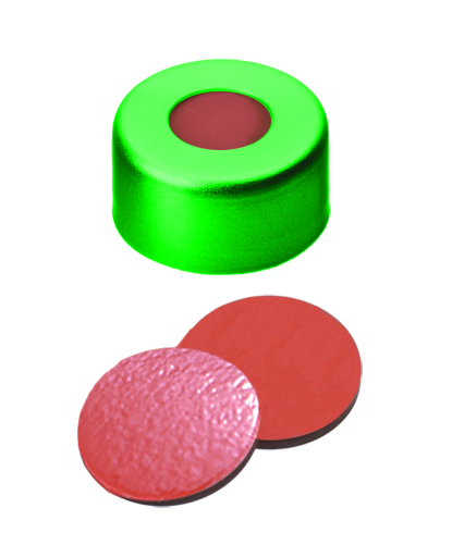 Crimp cap 11 mm rubber/PTFE, green, 100 pcs
