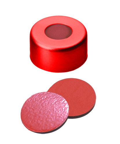 Crimp cap 11 mm rubber/PTFE, red, 100 pcs