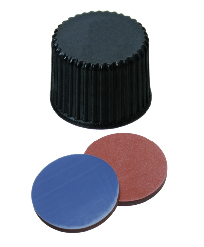Screw cap 8-425 wo/hole, black, butyl/PTFE, 100pcs