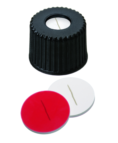 Screw cap 8-425 w/hole, sil/PTFE w/slit, 100p