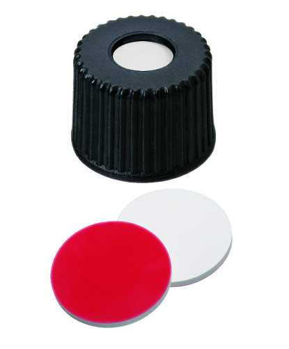 Screw cap 8-425 w/hole, black, sil/PTFE, 100p