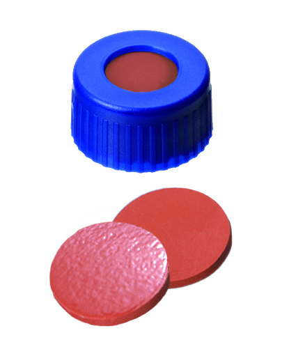 Screw cap 9mm w/hole, blue, transp. rub/TEF, 100pc