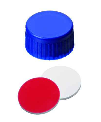 Screw cap 9mm wo/hole, sil/PTFE, blue, 100pcs