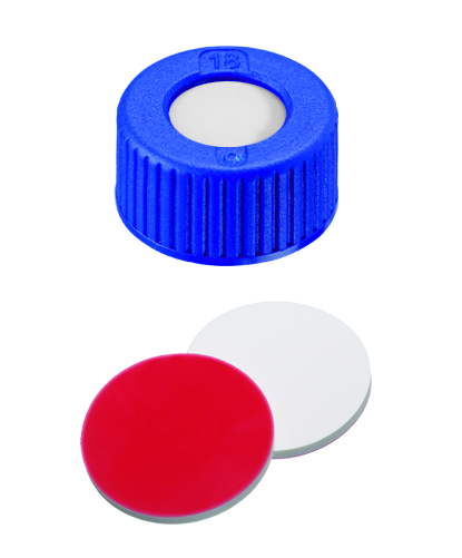 Screw cap 9mm w/hole, blue, sil/PTFE, 100pcs