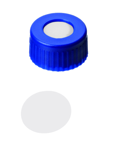Screw cap 9mm w/hole, blue, PTFE, 100 pcs